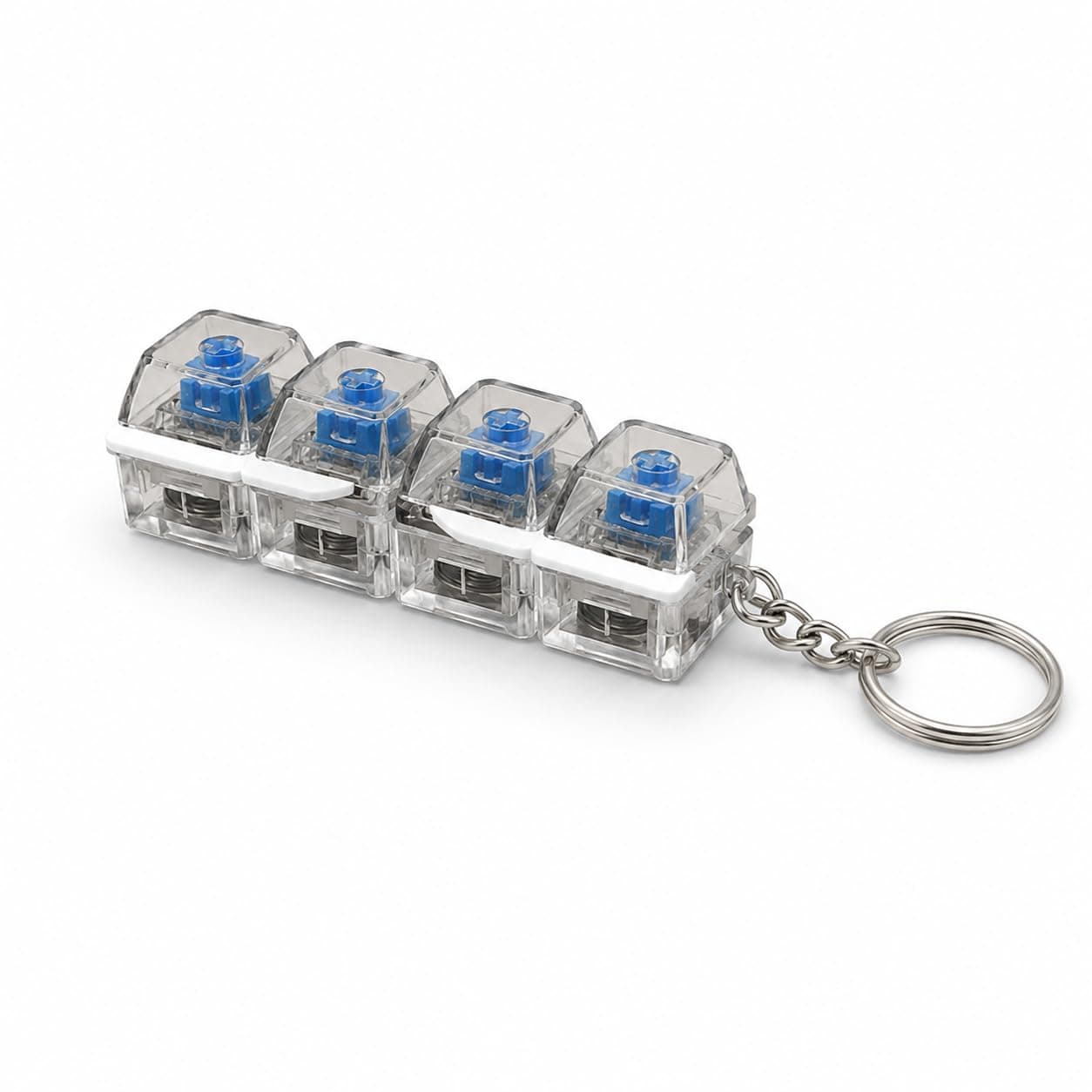 4 Button Mechanical Clicker Keychain – Transparent Blue Keyboard Style Fidget Toy