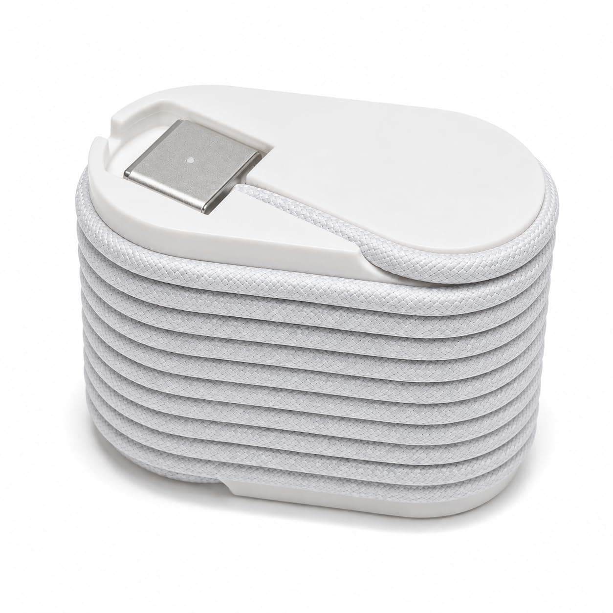 Compact Charging Cable Organizer with Connector Slot – White Travel Cable Winder