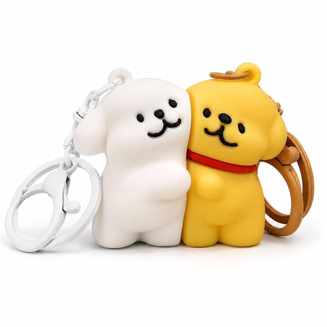 Cute Couple Character Keychain Set of 2 - White & Yellow Dog Pair