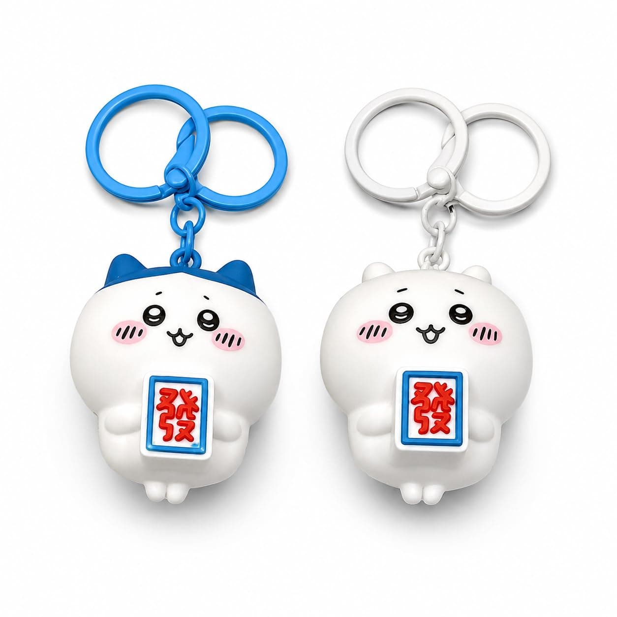 Cute Couple Lucky Cat Keychain Set of 2 - Blue & White Character Pair