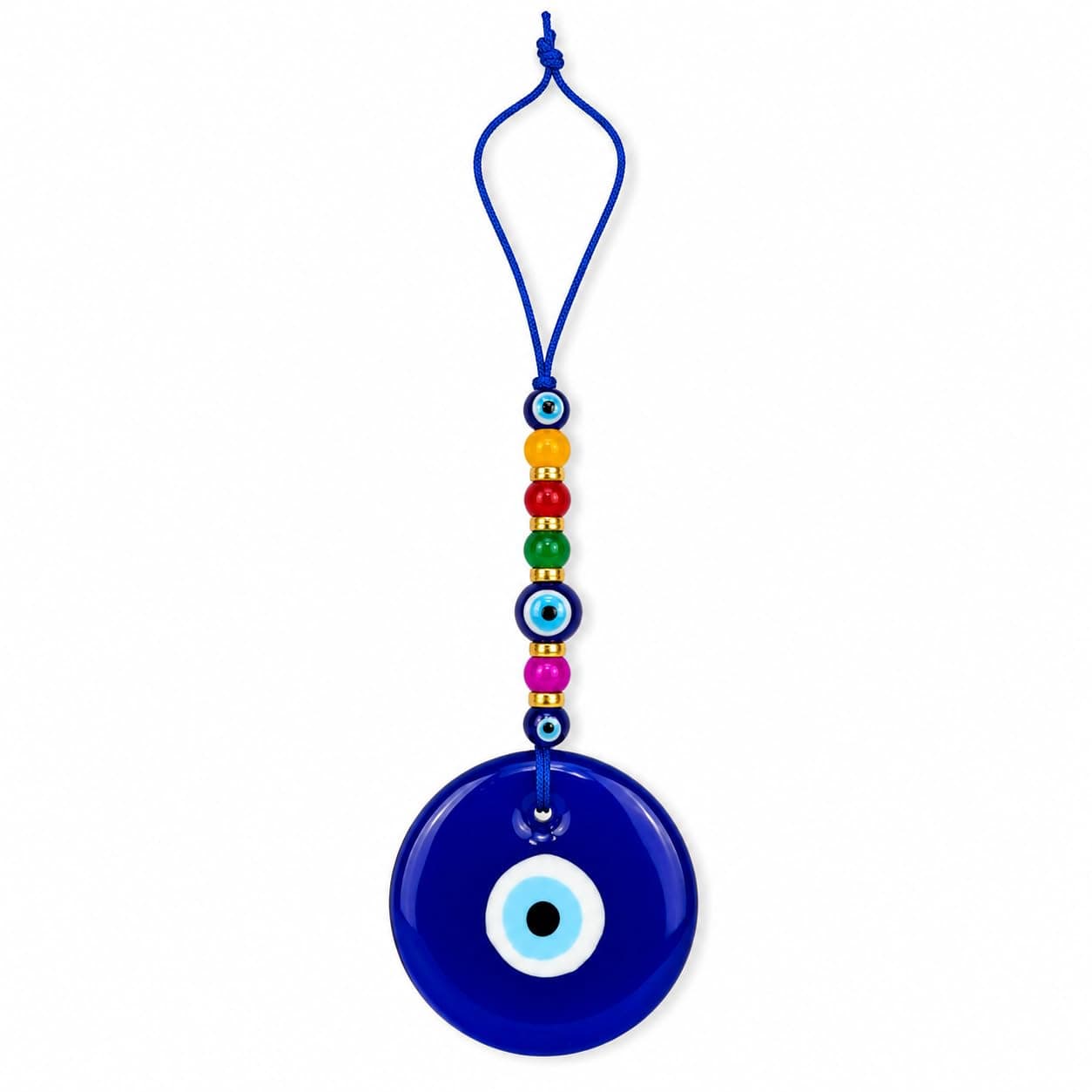 Blue Evil Eye Car Mirror Hanging Ornament with Multicolour Beads, 20 cm