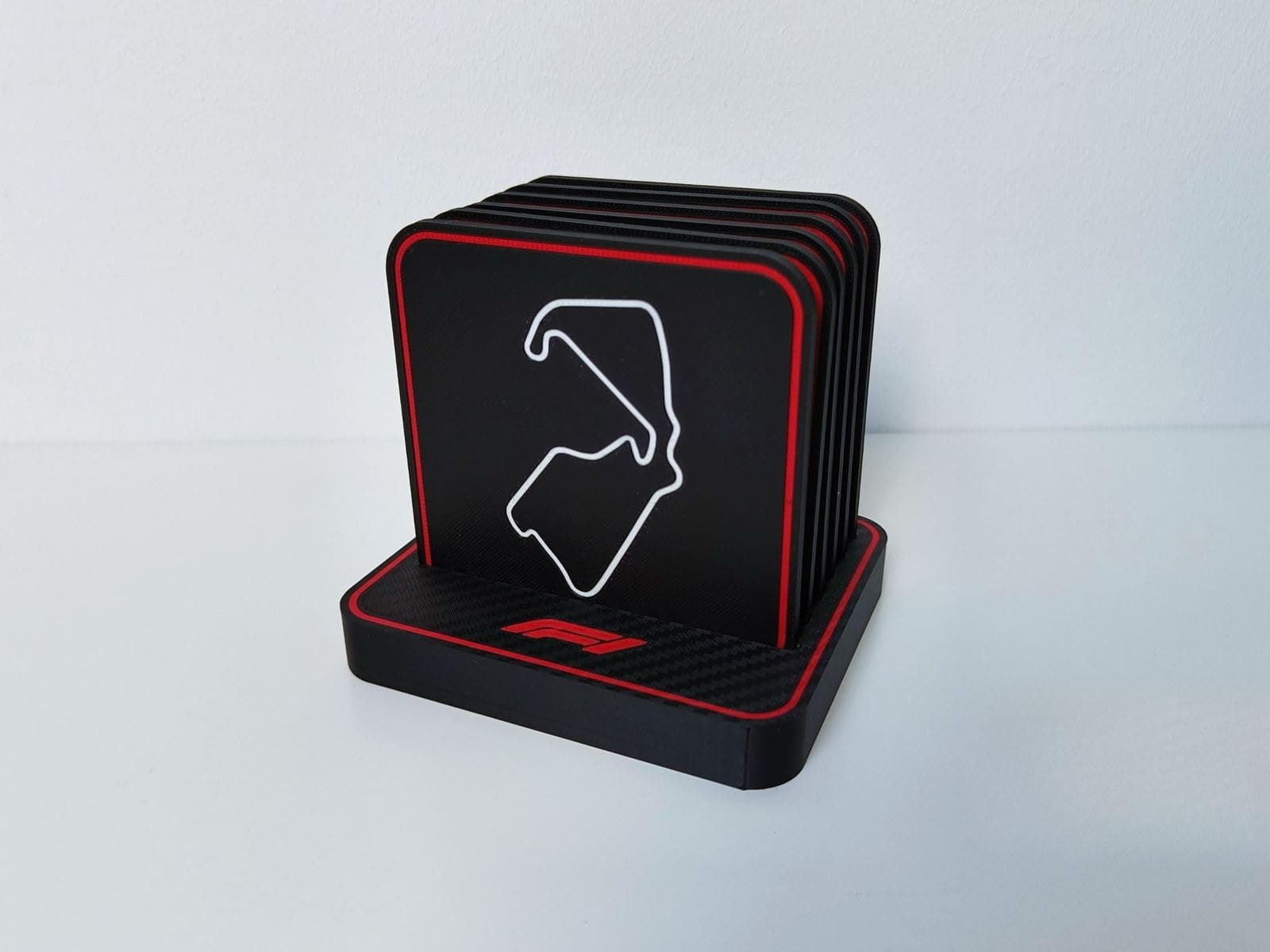 Racing Circuit Coaster Set with Holder, 6 Piece Red & Black